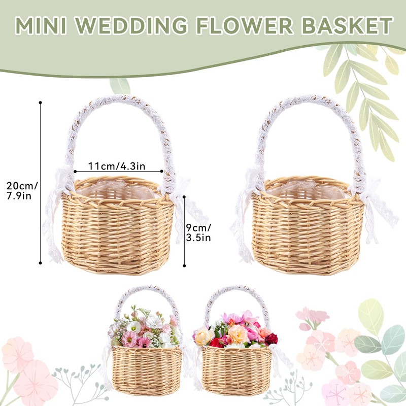 Set of 2 Wicker Rattan Flower Girl Basket for Wedding