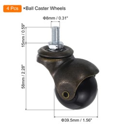 sourcing map 1.5 Inch Ball Caster Wheels, 4pcs Threaded Stem Caster 360 Degree Rotatable Caster Wheels for Furniture, Bronze Tone