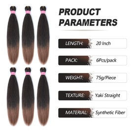 MEZIRU 20 Inch Pre Stretched Braiding Hair Extensions For Braids 6Pcs/Packs Yaki Straight Hair For Braiding Synthetic Hot Water Setting Twist Braid Hair For Women(20" 6Pcs #1b/30)