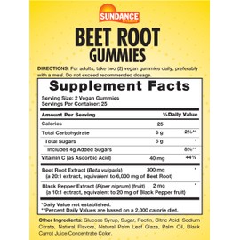 Sundance Beet Root Gummies | 50 Count | Superfood | with Black Pepper | Strawberry Flavor | Vegan, Non-GMO & Gluten Free Supplement