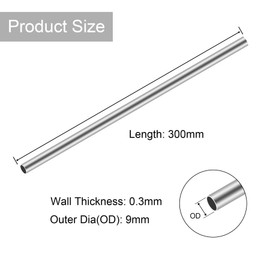 iMeistek 304 Stainless Steel Pipes, 9mm OD x 0.3mm Wall Thickness, 300mm Length, Seamless Straight Metal Pipe, Industrial Straight Round Tube (Pack of 3)