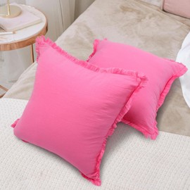 Betadistor 2-Pack Cotton Comfortable Solid Decorative Throw Pillow Case Square Cushion Cover Pillowcase (Cover Only,No Insert) 18x18 inch/ 45x45cm, Rose red, 518-0389