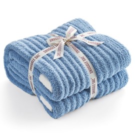 Snuggle Sac Queen Size Blanket for Bed, Soft Luxurious Bedding Blankets, Large Fuzzy Plush Microfiber Blankets, Washed Blue, 90x90 inches