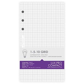 LUX PRO Compact: 1 5 10 Graph Grid â LUX Productivity Refill Pack - Planner Page Inserts - Compatible with The LUX PRO Compact 6-Ring Binder Organizer