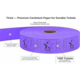 Tacticai 1000 Raffle Tickets, Star, Purple (8 Color Selection), Single Roll, Ticket for Events, Entry, Class Reward, Fundraiser & Prizes