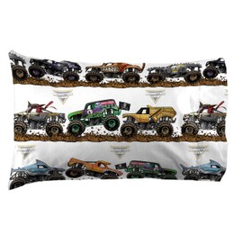 Jay Franco Monster Jam Tracks Twin Sheet Set - 3 Piece Set Super Soft and Cozy Kid’s Bedding Features Grave Digger & Megalodon - Fade Resistant Microfiber Sheets