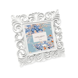 Laura Ashley 4x4 White Vintage Inspired Resin Scroll Design Picture Frame with Thin Border, Horizontal & Vertical for Tabletop and Wall Display, Home Décor (4x4, White)