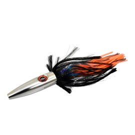 MagBay Lures High Speed Wahoo Lure - Plomero 17 oz with Double Skirt Plus Nylon Hair (Black Orange)