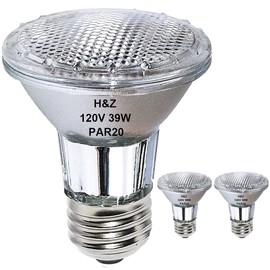 H&Z PAR20 Flood 39W 120V 480 Lumens, 2pack High Output 39W PAR20 Halogen(50W Equivalent) E26 Medium, 3000K Warm White PAR 20 Bulb Dimmable, PAR 20 Flood for Recessed Lights & Range Hood Light Bulbs