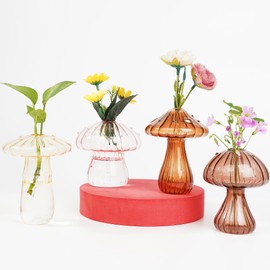 RORA Mushroom Shaped vases Come in a Variety of Colors for a Unique and Beautiful Look, and The Borosilicate Glass is Both Strong and Lightweight (Colorful)