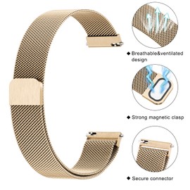 18mm Metal Mesh watch band Compatible with Garmin Venu 2s/ Venu 3S/Vivoactive 4s/Vivomove 3S/forernnner 255s bands, Quick Release Replacement Strap for Garmin Forerunner 255S/ 265S Women Men (18mm, Champagne)