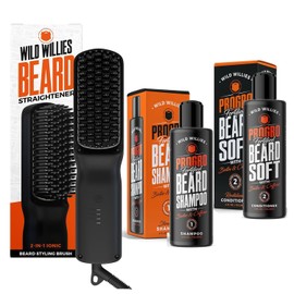 Wild Willies Wild Willies Beard Grooming Kit - Beard Straightener for Men, PROGRO - Fortified with Biotin & Caffeine for Hair Growth, Wash, Hydration - Ionic 2-in-1 Heated Comb Brush, Made in USA