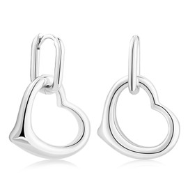 KOSE 14K Gold Huggie Hoop Earrings Heart Drop and Dangle Earrings for women Gold and White Gold Plating (White Gold)