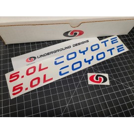 5.0L Coyote Decals (2-Pack) Hood Engine Performance Stickers fits 2011-2023 Mustang and F-150 Raptor Trucks (Gloss Blue & Red)