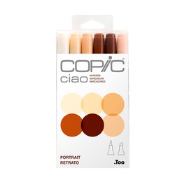 Copic Ciao, Alcohol Markers, 6 Colors Dual Brush Tip Art Marker for Adults/Teen Artists & Creators, Permanent Blendable Sketch Markers for Coloring Drawing & Illustration Art - Portrait Color Set