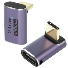 QIANRENON USB 4.0 C 90 Degree Angle Adapter 240W 40Gbps Type C 4.0 Male to Female Right Angle Connector LED Display Support 8K Audio/Video Transmission 2 Pieces (Positive Bent)