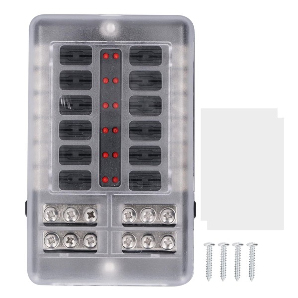 Greensen 12-Wege-Sicherungskasten, 32V Sicherungskastenhalter mit Roter LED-Anzeige Wasserdichte Abdeckung Sicheres
