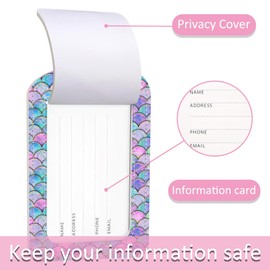 iapodiad 2 Pack Luggage Tags for Suitcases,Mermaid Fish Scale Luggage Tag,PU Leather Id Label Luggage Tags with Stainless Steel Loop and Privacy Cover for Women Men Teens Travel