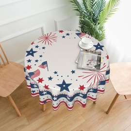DEKIFNHG 4th of July American Flag Round Tablecloth 60 Inch, Patriotic Firework Decorations Round Table Cloth for Independence Day Holiday Picnic Party Indoor Outdoor