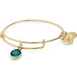 Alex and Ani Birthstones Expandable Bangle for Women, Emerald Crystal Charm for May, Shiny Gold Finish, 2 to 3.5 in