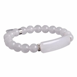 Natural White Quartz Gem Semi Precious Gemstone Love Heart Charm Stretch Bracelet