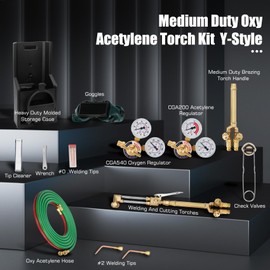 Medium Duty Oxygen and Acetylene Torch KIt for Cutting, Brazing and HVAC,Portable Oxy Brazing Welder Tool Set with Check Valves, CGA540 and CGA200,Cylinders Not Included