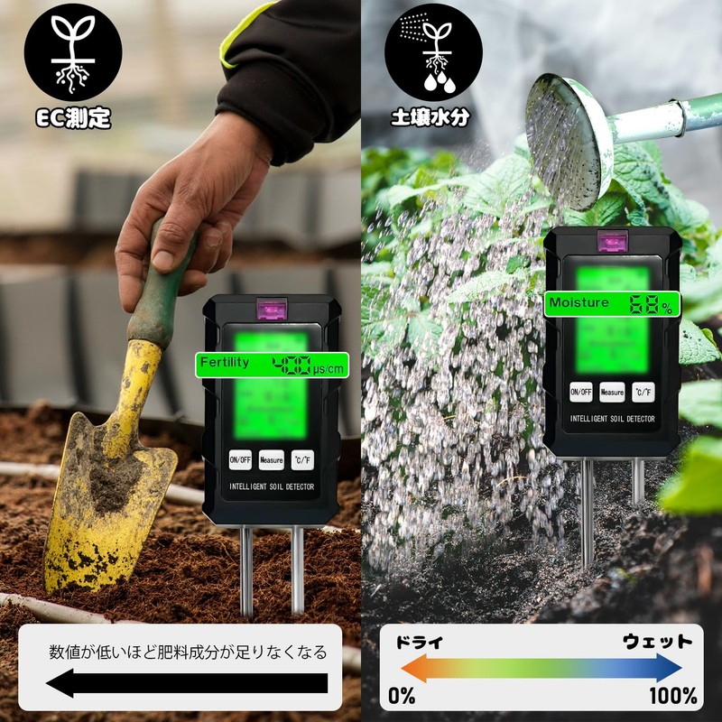 Socpuro Soil PH Measuring Instrument, Soil pH/EC/Ground Temperature/Moisture/Illuminance, 6 in