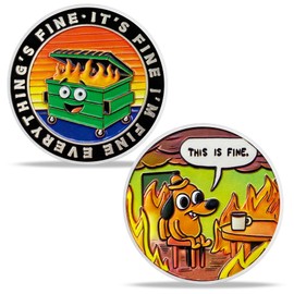 Dumpster Fire Dog Challenge Coin This is Fine Employee Appreciation Coins Meme Commemorative Coin Funny Coins Collectible Job Appreciation Gifts for Coworkers