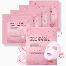 4 Pack Real Collagen Face Mask Korean Skincare: Real Deep Mask,Sheet Mask for Deep Hydration Anti-Wrinkle & Pore Minimizing, Hyaluronic Acid & Rose Extract, Glow like Glass Skin