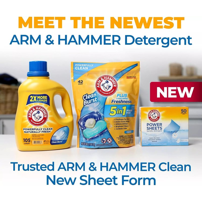 Arm & Hammer Power Sheets Laundry Detergent, Fresh Linen 50ct,