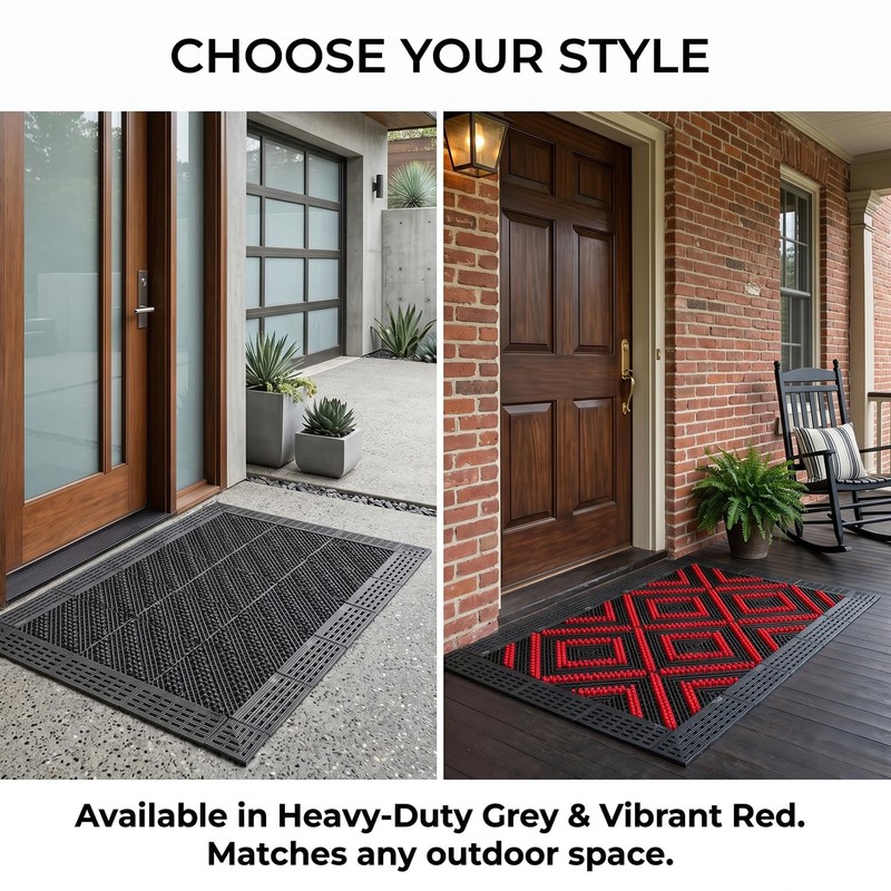 BOVEU Heavy-Duty Outdoor Door Mat Shoe Brush Scraper– Modular Interlocking