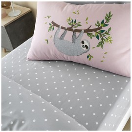 GC GAVENO CAVAILIA Luxury Kids Choice Hanging Out Sloth Duvet Cover OR Premium Fitted Boys & Girls, Polycotton, Blush Pink, Double Sheet Set