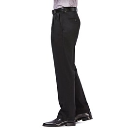 Haggar Men's Premium No Iron Khaki Classic Fit Pleat Front Casual Pant (Regular and Big & Tall Sizes), Black, 42W x 32L
