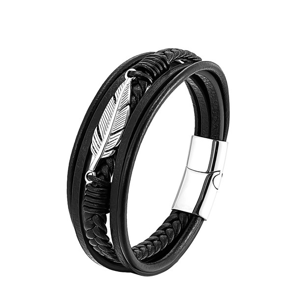 HOTMYIDA Mens Leather Bracelet with Clasp Multi-Layer Braided Men Wrist