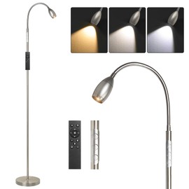Reading Floor Lamp, 72" Tall LED Lamp with Flexible Gooseneck, Dimmable Zoomable Spotlight, Adjustable Color Beam Standing Lamp, Touch & Remote Control, Task Craft Bedroom Living Room (Brushed Nickel)