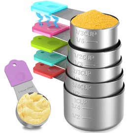 Minteem Magnetic Measuring Cups, 6 Stainless Steel Nesting Measuring Cup Set for Measuring Dry or Liquid Ingredients