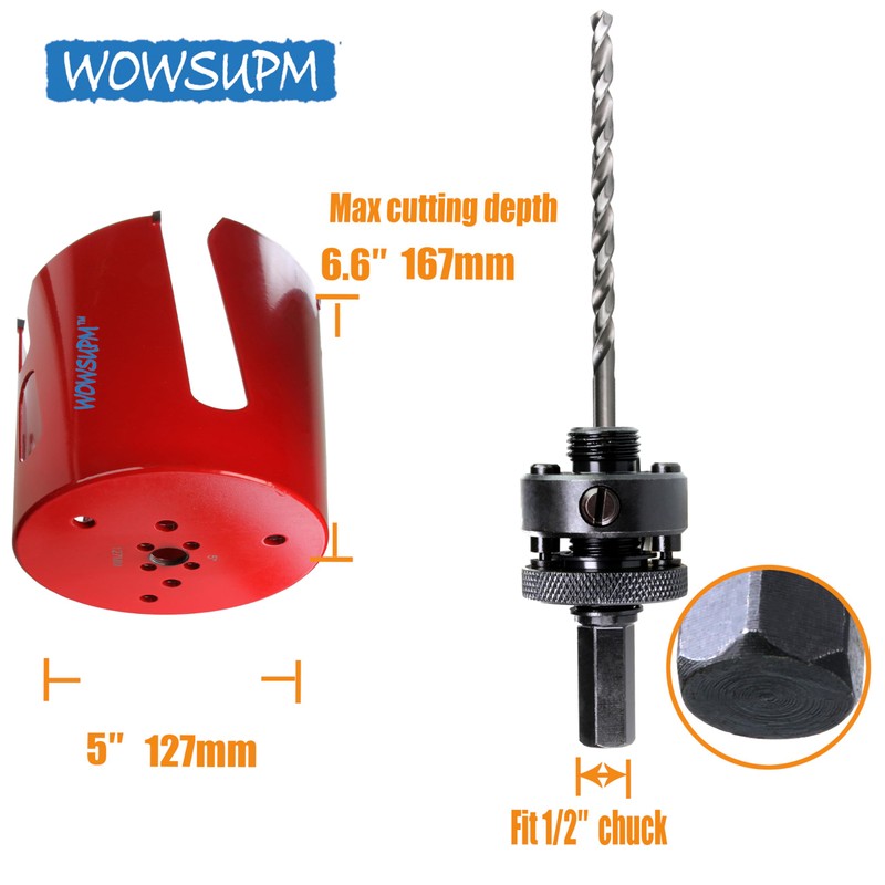 WOWSUPM 5” Deep Carbide Tipped Hole Saw for Thick Wall