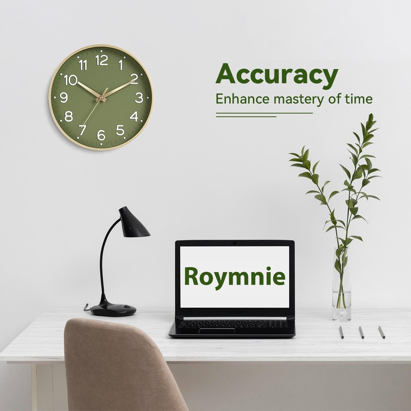 Roymnie Wall Clock 14 Inch Silent Green Wall Clocks Battery