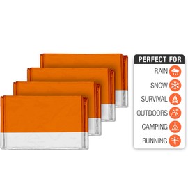 Swiss Safe 4 Pack Mylar Emergency Blankets for Survival - Compact & Insulated for Cold Weather - Designed for NASA, Outdoor, Running, Camping, Survival, First Aid Car Kit - Orange, 4 Pack