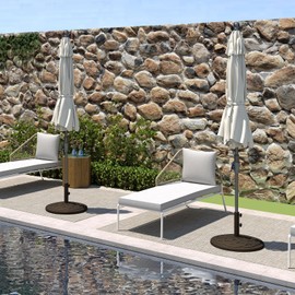 Helios&Hestia 26 lb Heavy Duty Round Plastic Built-in Cement Outdoor Umbrella Base, Concrete Weighted Stand for Patio Market Table Umbrella, Bronze