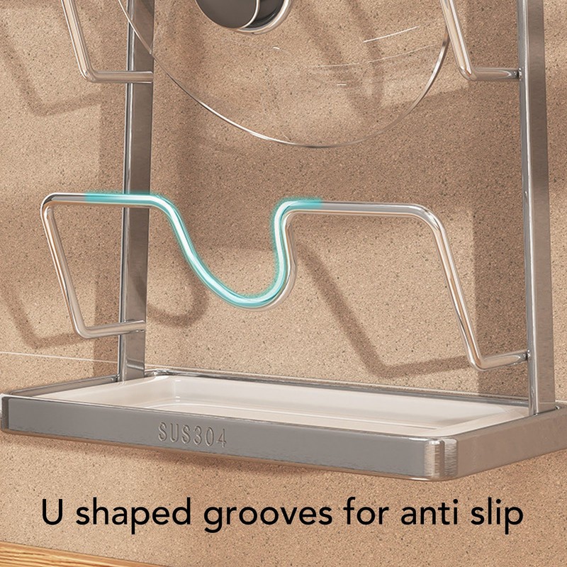 Wall Mounted Pot Lid Rack 304 Stainless Steel Punch Free