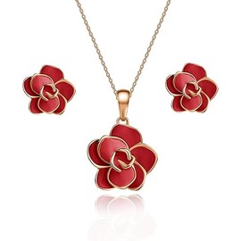 EVEVIC Rose Flower Necklace Earrings Set for Women 18K Gold Plated Hypoallergenic Jewelry Sets