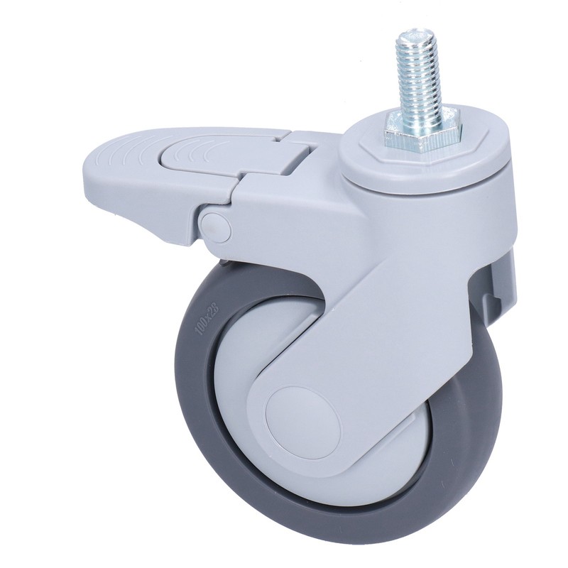 4in Caster M12 Thread Stem Silent Universal Wheel with Brake