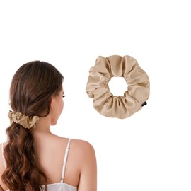 THXSILK Hair Rubber Scrunchy Hair Rubber 100% Silk Top Grade 6A OEKO Certified, Adults, Solid, Hair Friendly, Non-Tracing, Anti-Static, Elegant, Gift, 1 Piece (Champagne, Outer Diameter 5.9 inches (15