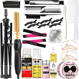Goiple Wig Stand Tripod Metal Adjustable Mannequin Head Stand with Heater Surface & 52Pcs Hot Comb Set for Cosmetology Hairdressing Training