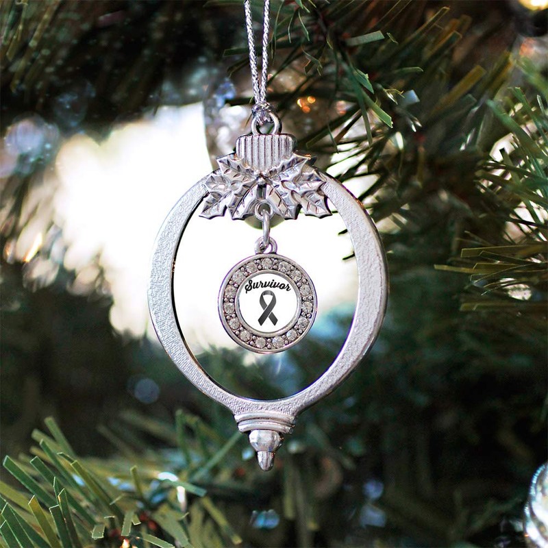 Inspired Silver - Black Ribbon Survivor - Silver Christmas Ornament
