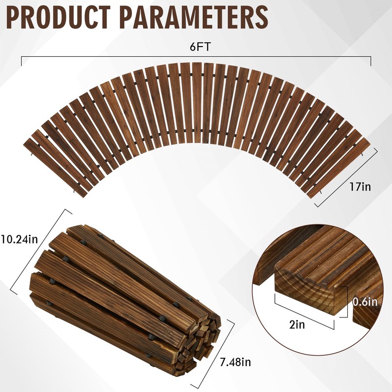Coperat 6FT Wooden Garden Pathway,Outdoor Roll Out Decorative Curved Walkway,Weather-Resistant