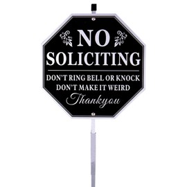 Durable Metal No Soliciting Sign 11” x 14” with Metal Stand - Clear Warning for Home and Yard Protection, No Solicitation Sign for House Door