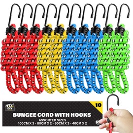 SOL 10pk Bungee Cords with Hooks - Long Adjustable Bungee Straps for Securing Loads and Bundling Items - Durable Bungees for Camping, Luggage, and Storage