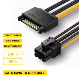 SATA to PCIe Adapter 15 Pin Sata to 6 Pin GPU Converter Serial ATA to PCI-Express Adaptor Cable Graphics Processing Unit Accessory (20 cm, Pack of 2)